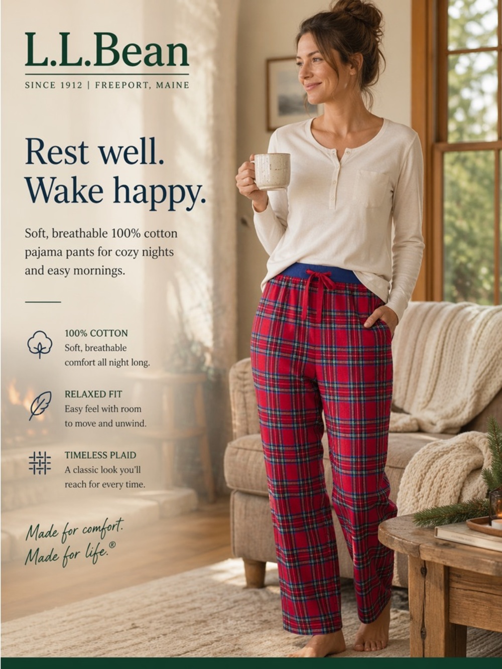 L.L. Bean Red and Blue Plaid‎ pajama bottoms size med